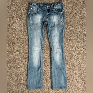 Miss Me Light Blue Distressed Denim Signature Bootcut Jeans - Size 27